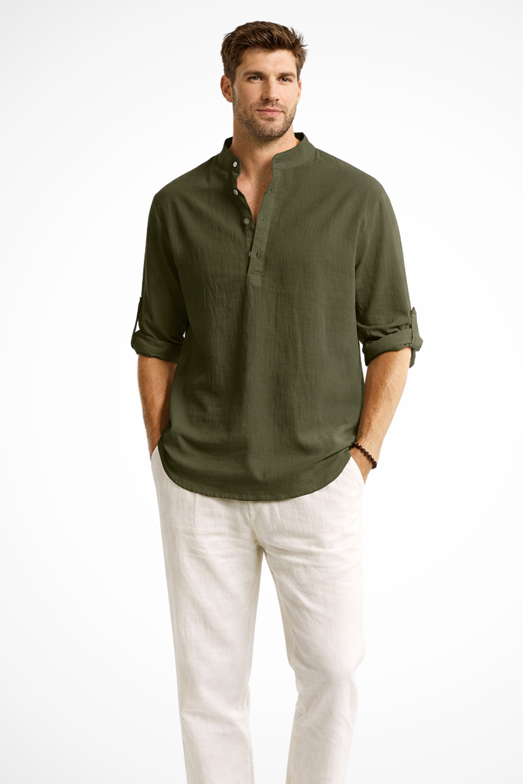 Men's Linen Collar Shirt - Relaxed Fit
