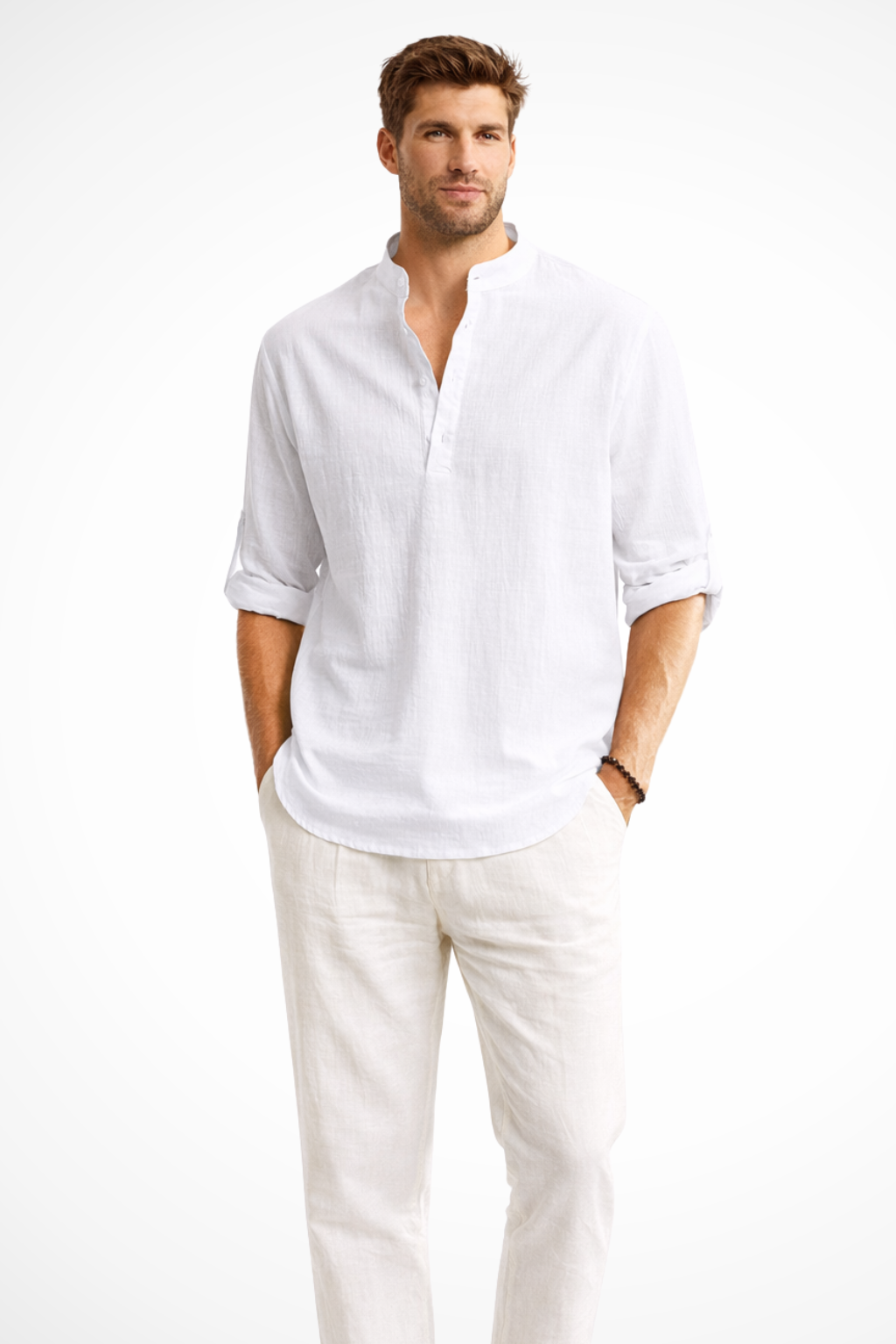 Men's Linen Collar Shirt - Relaxed Fit