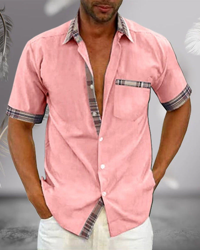 Men's Contrast Trim Short Sleeve Shirt - Relaxed Fit
