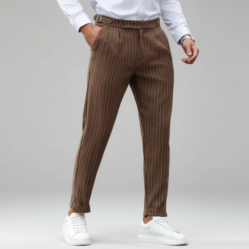 Men's Brown Pinstripe Straight Leg Dress Trousers