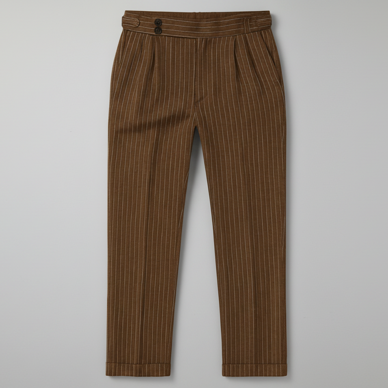 Men's Brown Pinstripe Straight Leg Dress Trousers