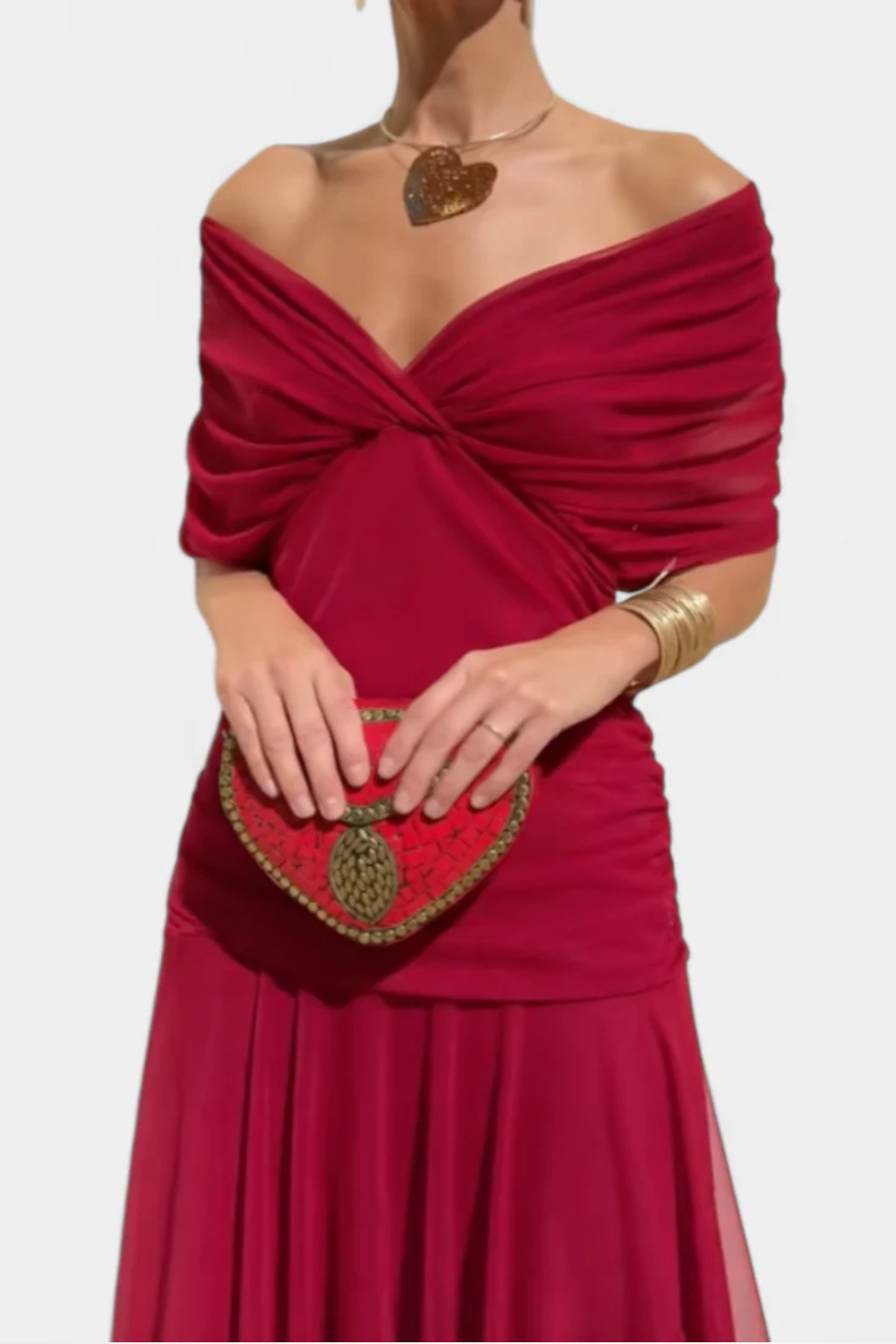 Women's Pleated Off-Shoulder Chiffon Midi Dress - Summer Occasion