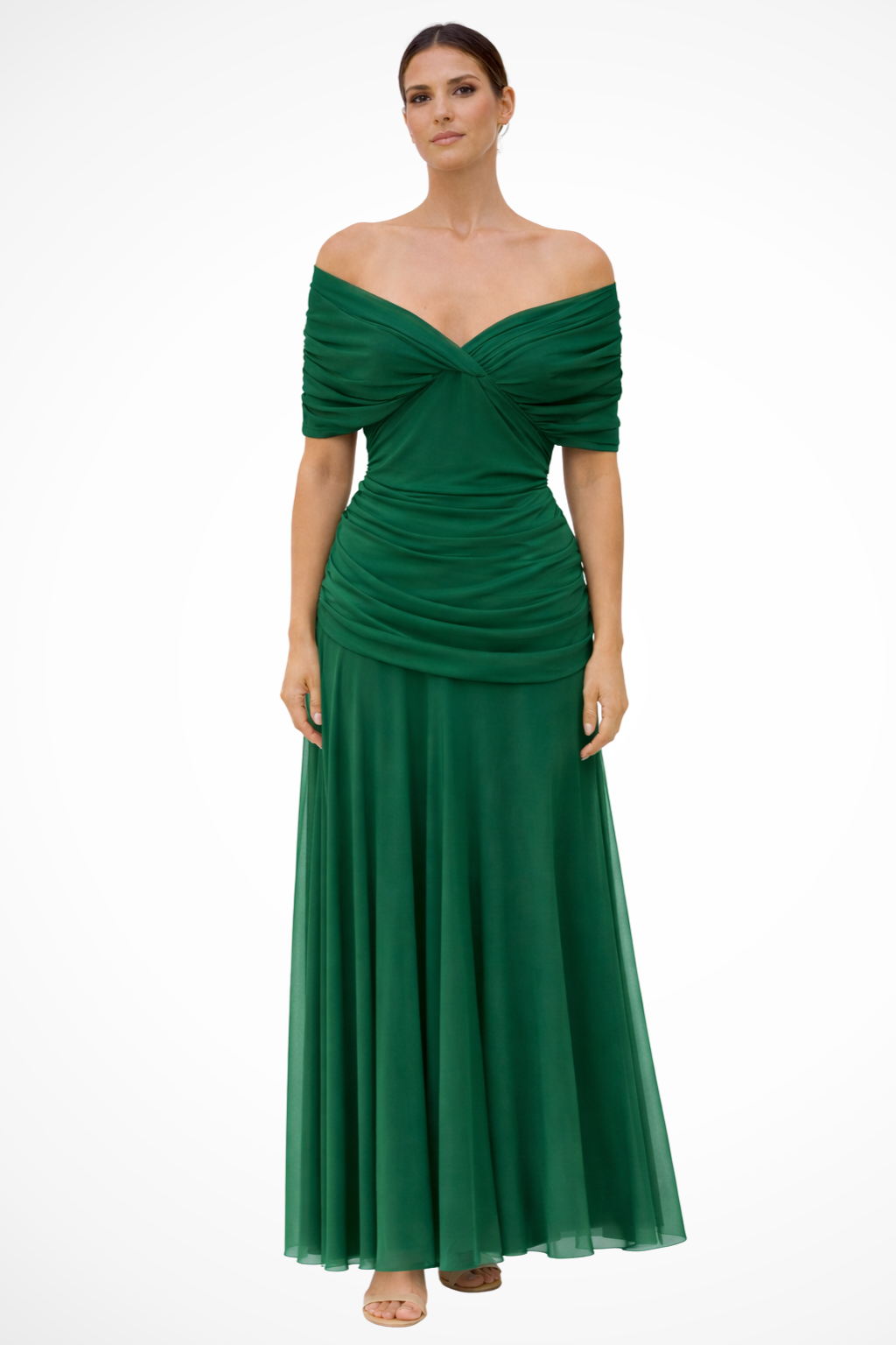 Women's Pleated Off-Shoulder Chiffon Midi Dress - Summer Occasion