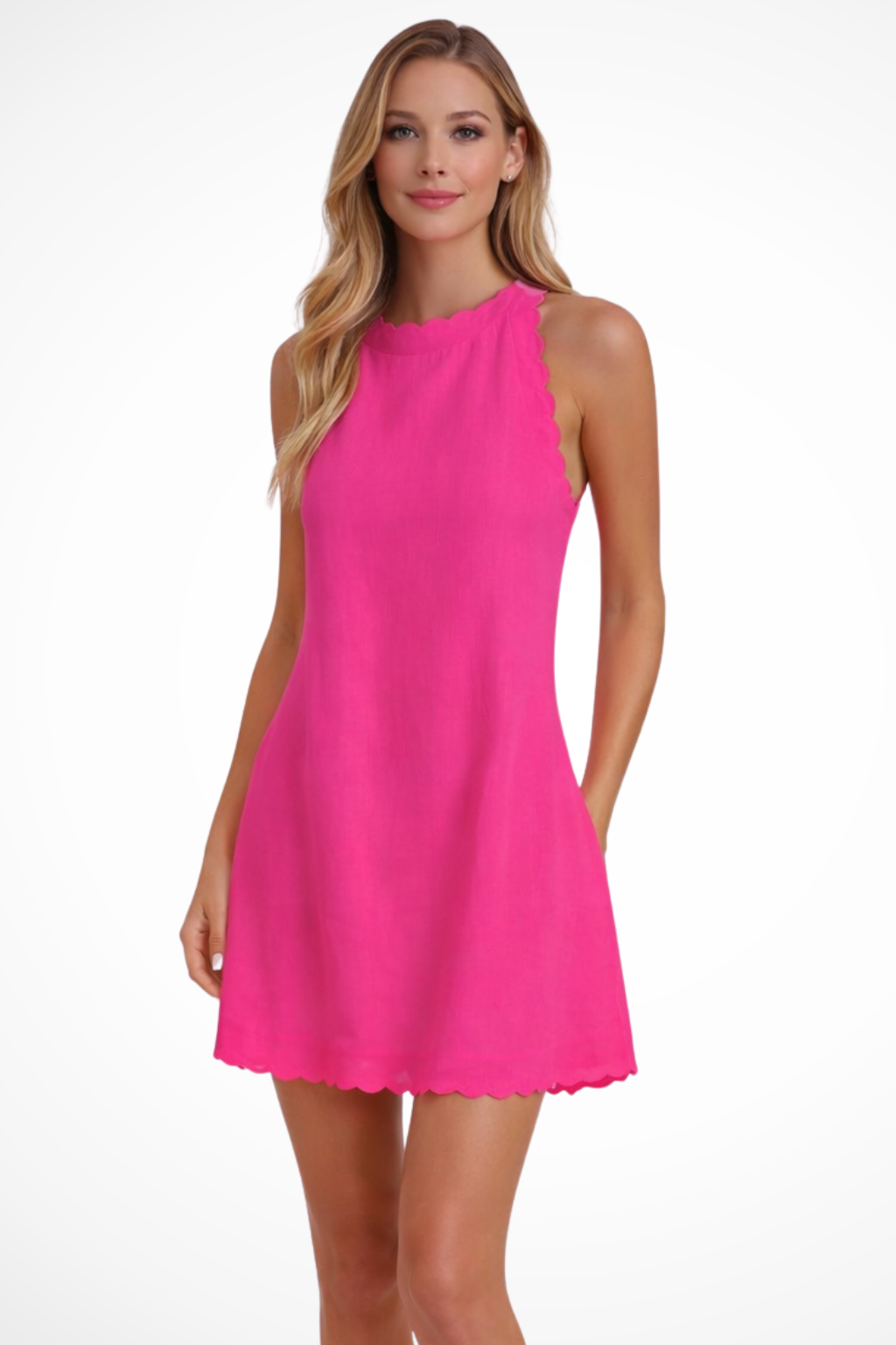 Women's Sleeveless Scallop Hem Cotton Mini Dress - Summer Casual