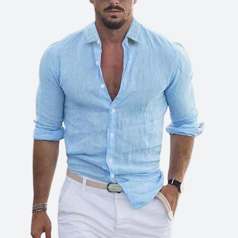 Men's Casual Linen Long Sleeve Shirt - Summer Relaxed Fit