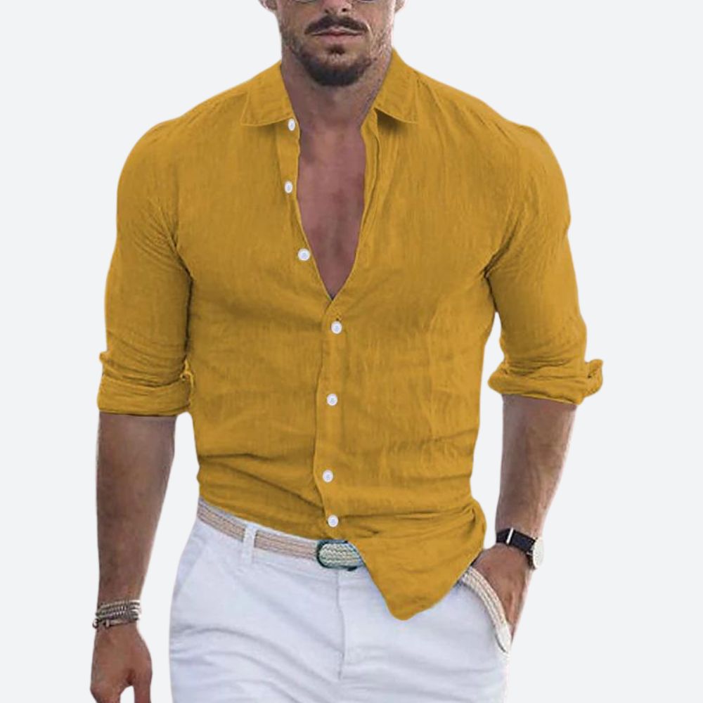 Men's Casual Linen Long Sleeve Shirt - Summer Relaxed Fit