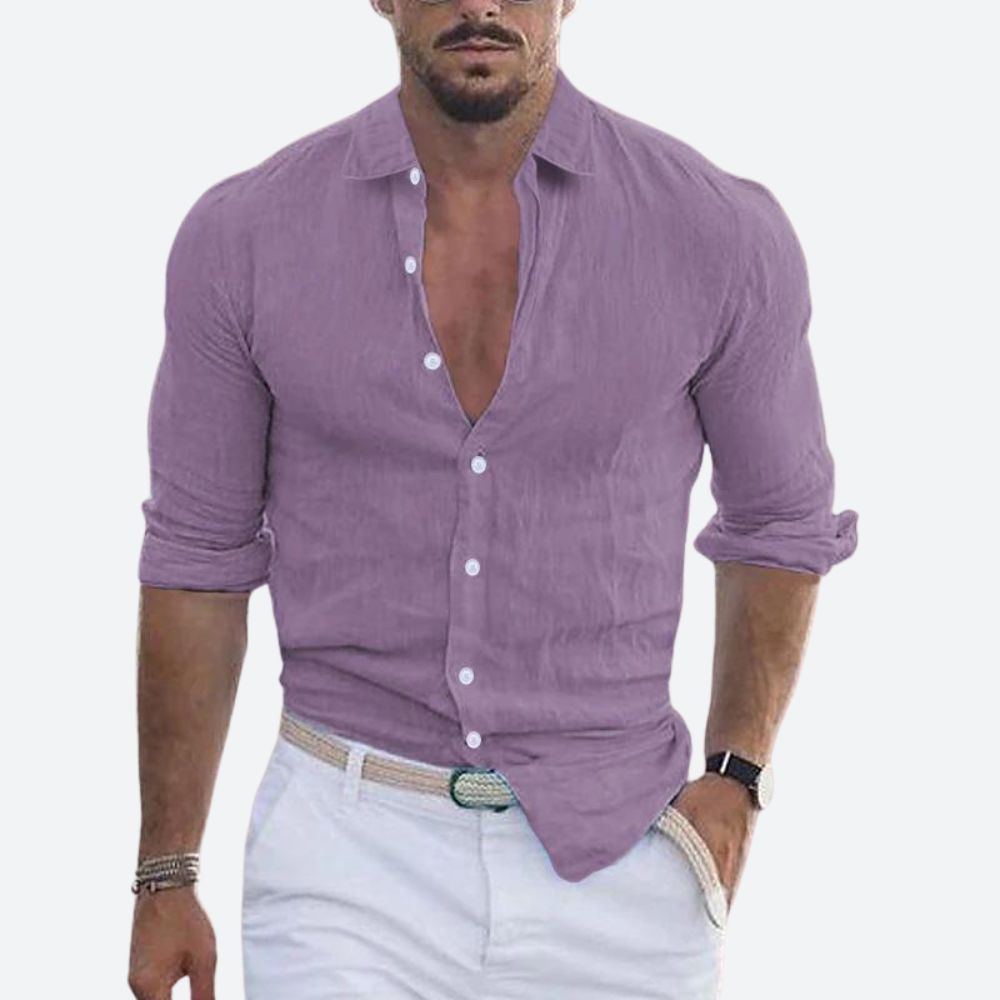 Men's Casual Linen Long Sleeve Shirt - Summer Relaxed Fit