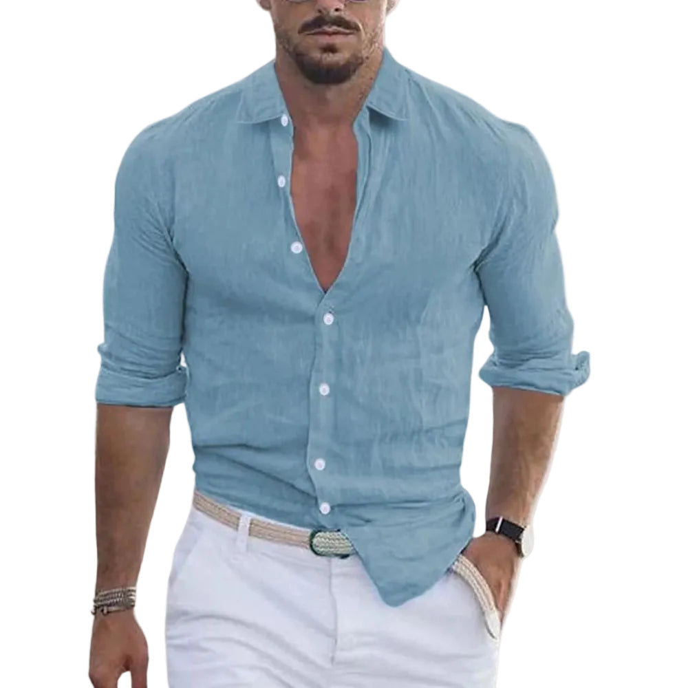 Men's Casual Linen Long Sleeve Shirt - Summer Relaxed Fit