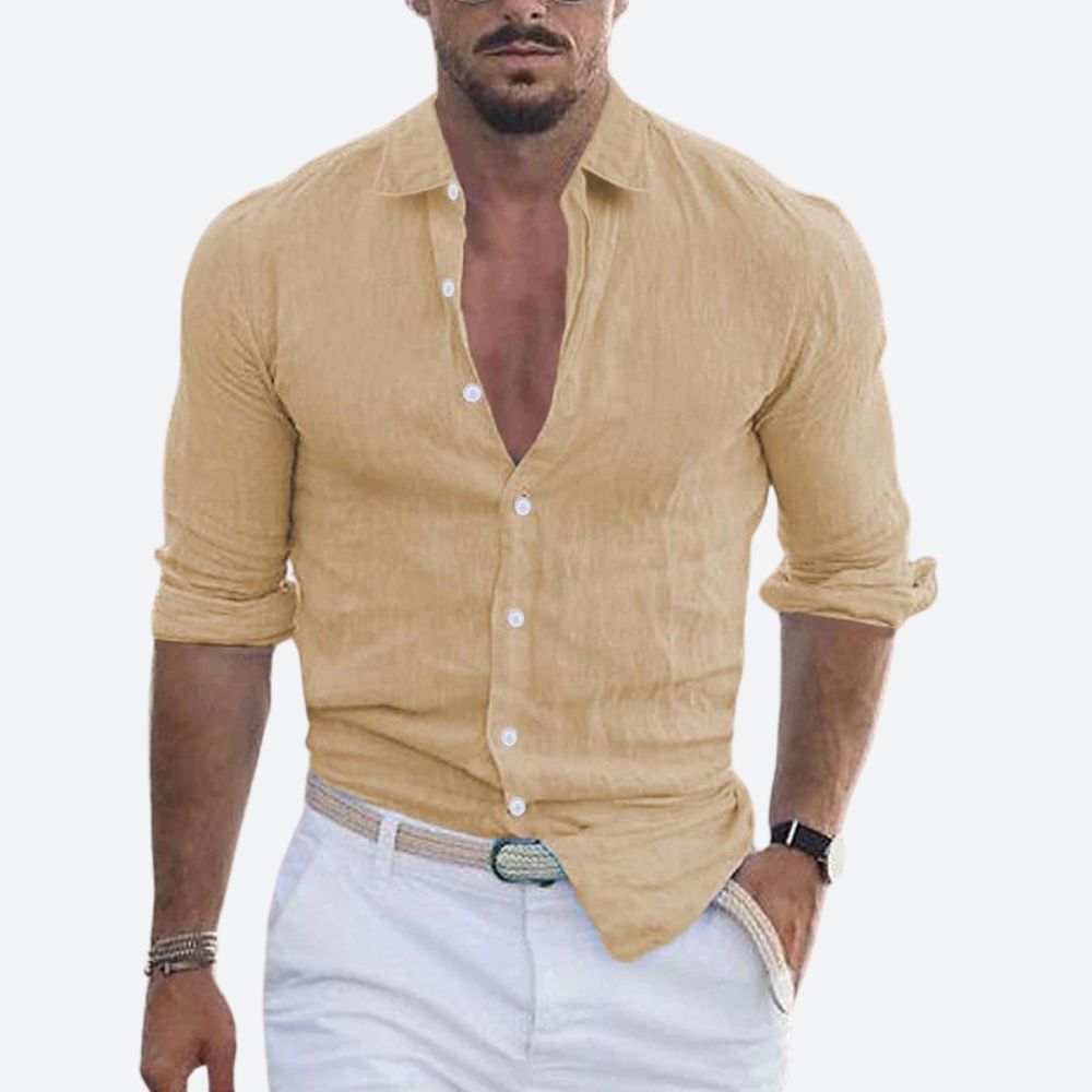 Men's Casual Linen Long Sleeve Shirt - Summer Relaxed Fit