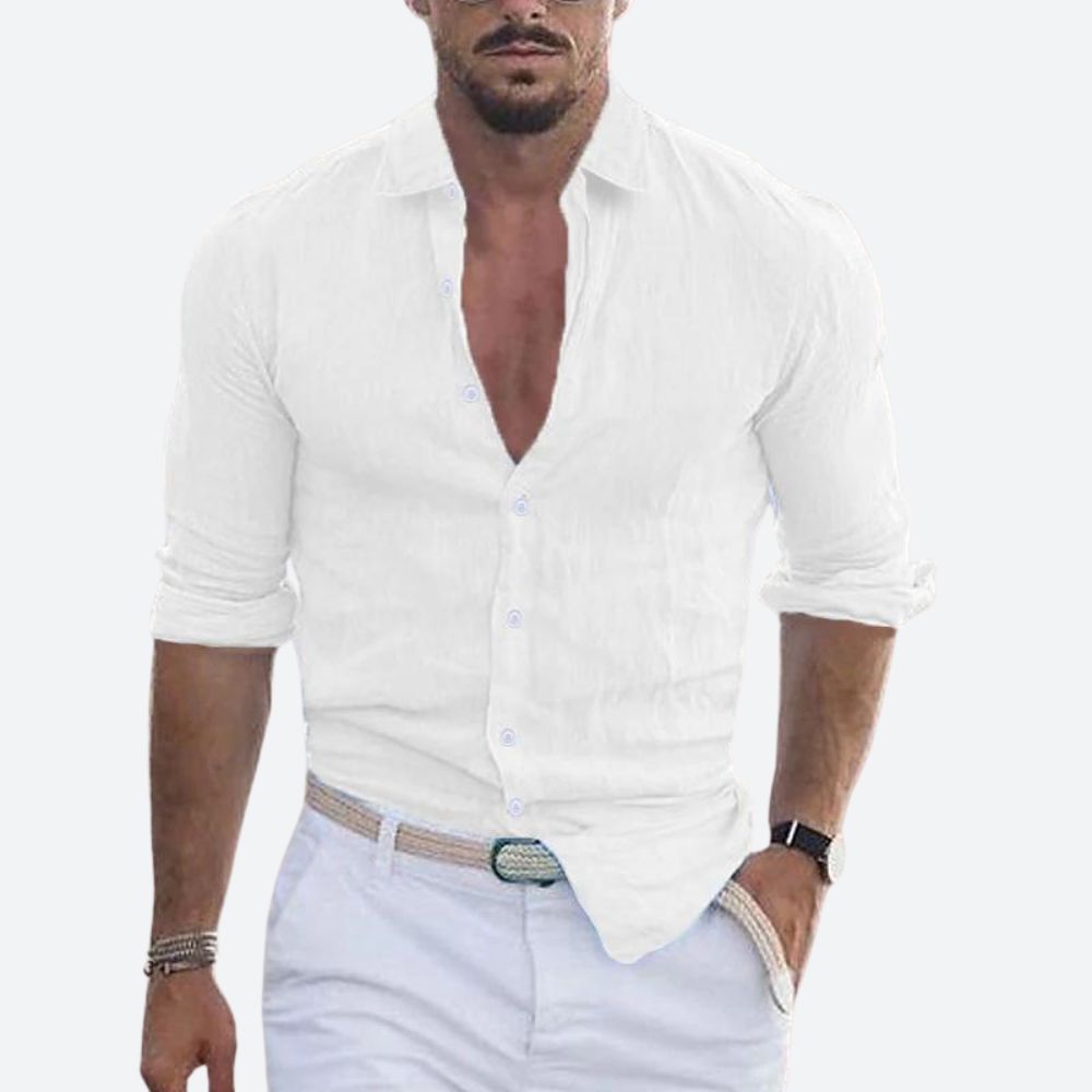 Men's Casual Linen Long Sleeve Shirt - Summer Relaxed Fit