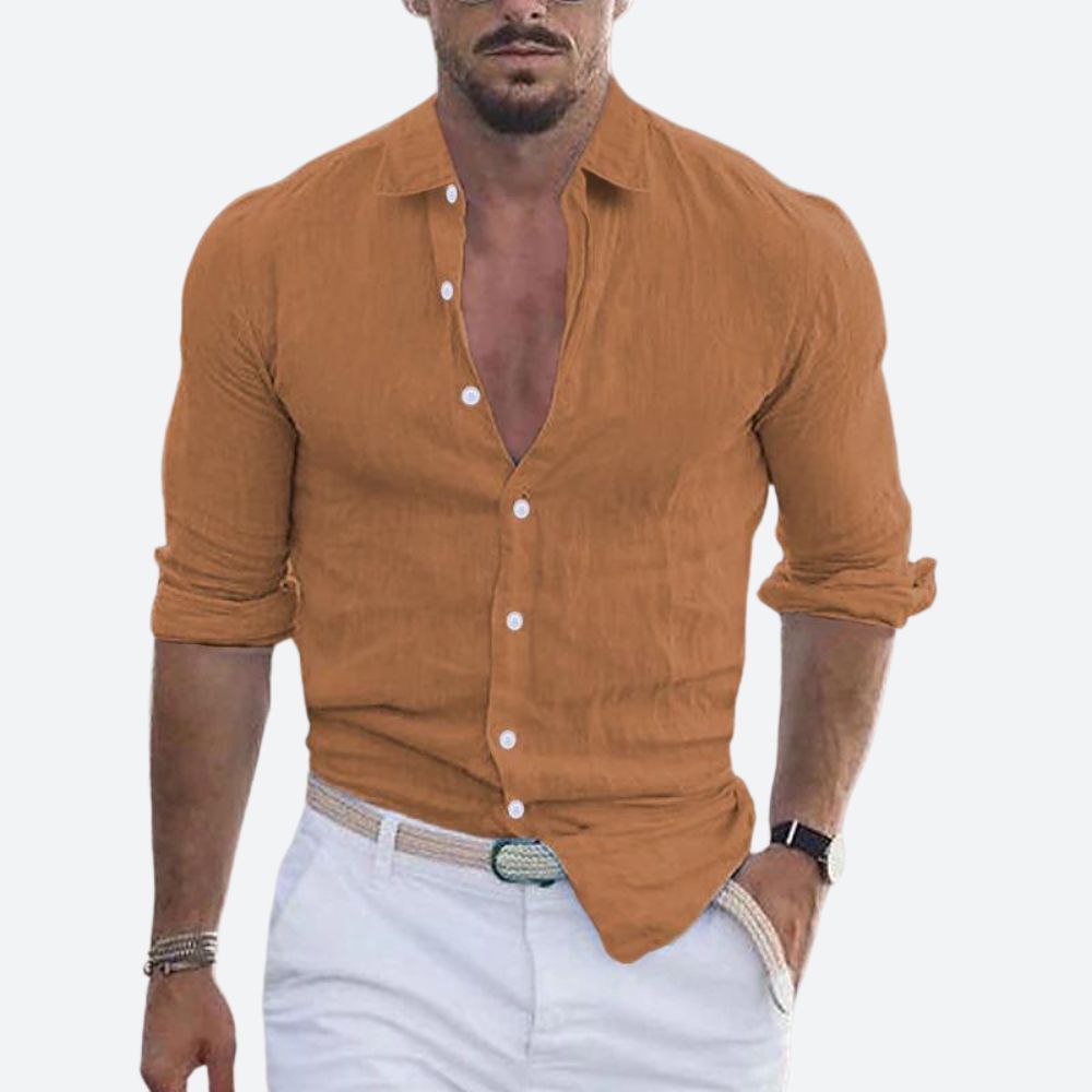 Men's Casual Linen Long Sleeve Shirt - Summer Relaxed Fit