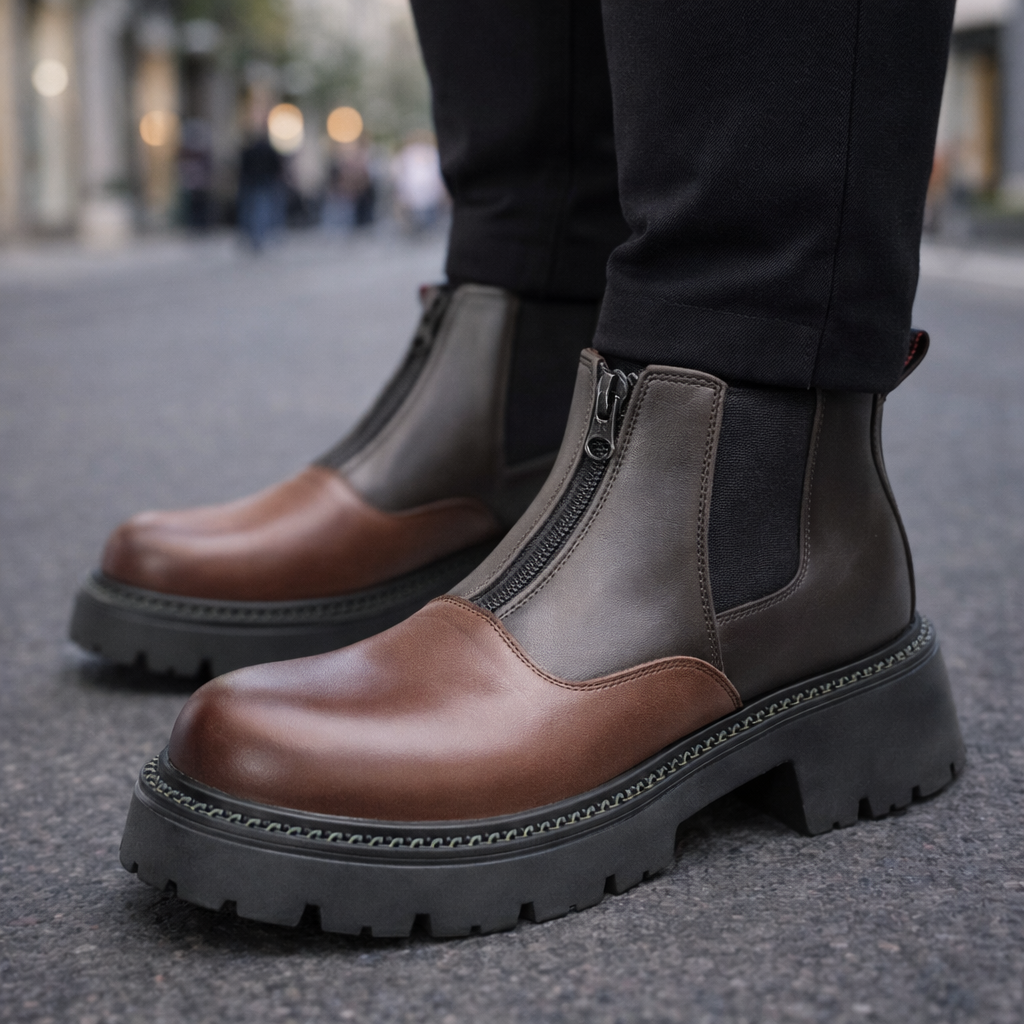 Men's Leather Boots - Classic Fit with Zipper