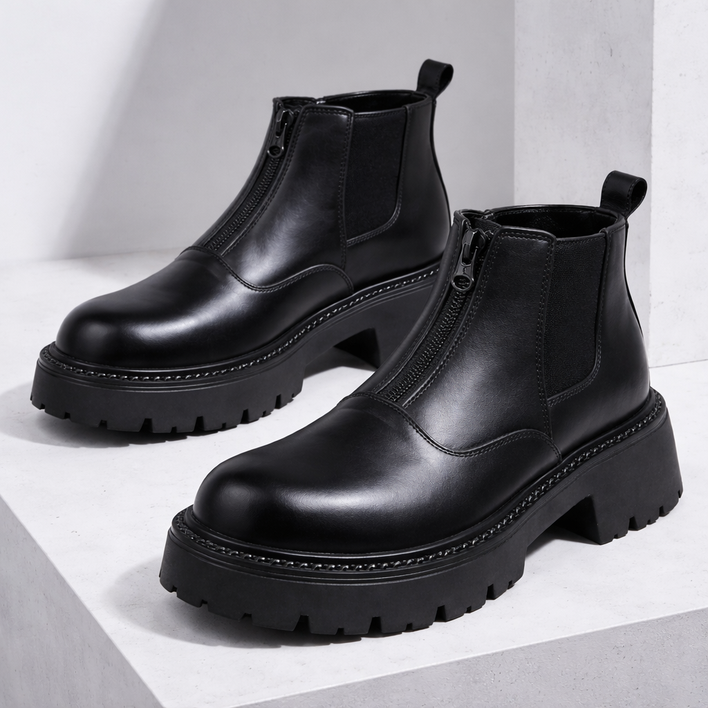 Men's Leather Boots - Classic Fit with Zipper