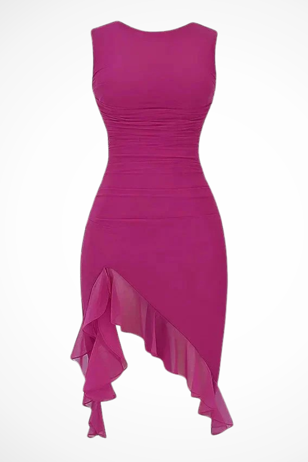Women's Ruched Mesh Midi Dress - Summer Casual with Ruffle Slit