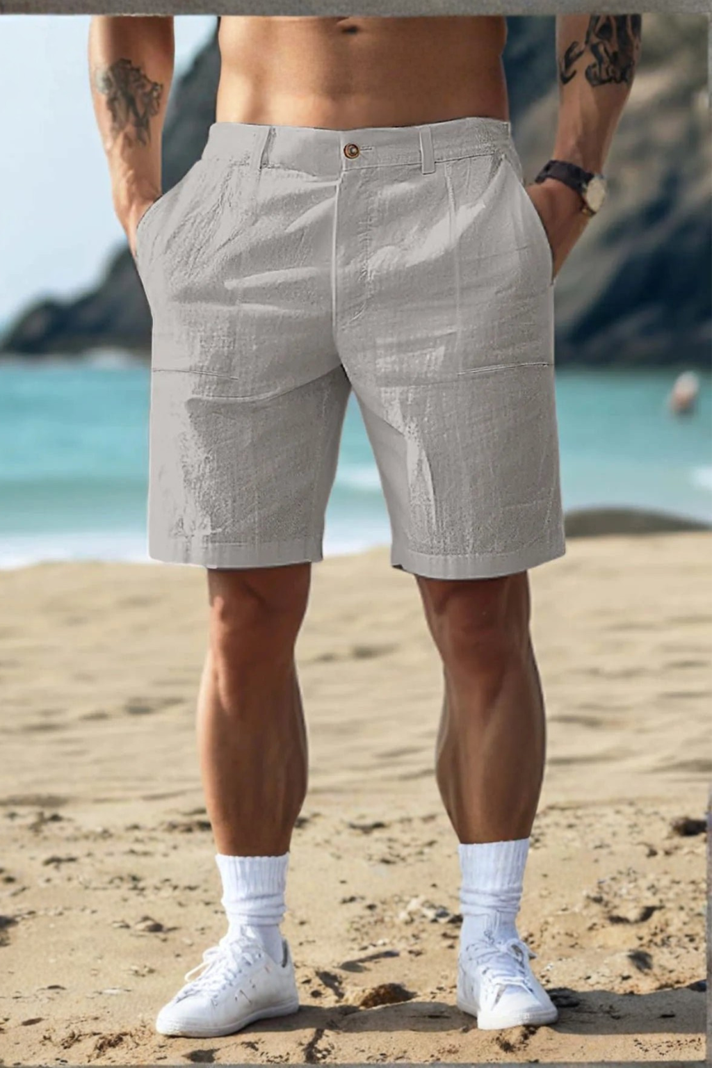 Men's Casual Chino Shorts - Comfortable with Button Waist and Pockets