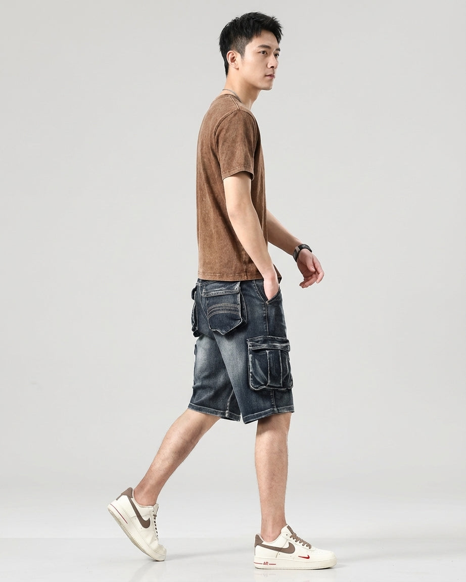 Men's Blue Denim Cargo Shorts