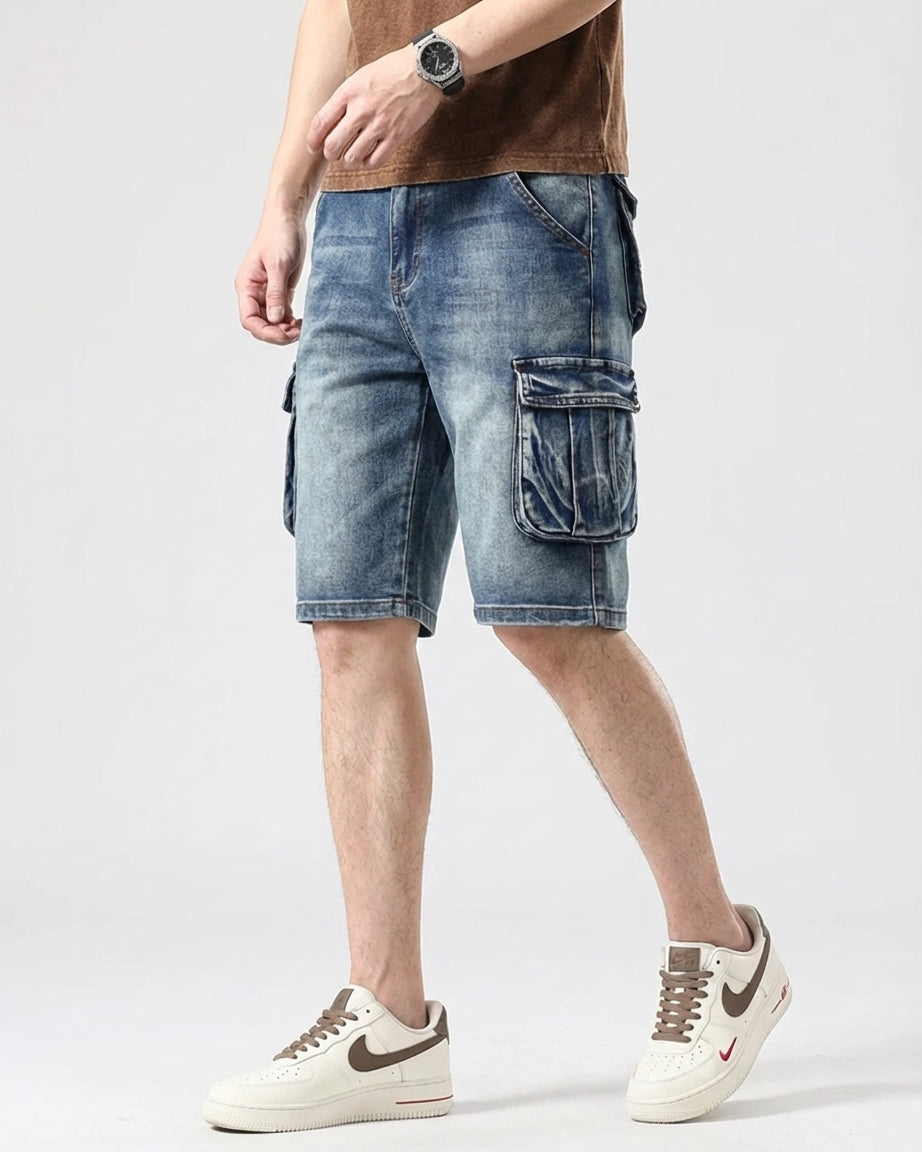 Men's Blue Denim Cargo Shorts