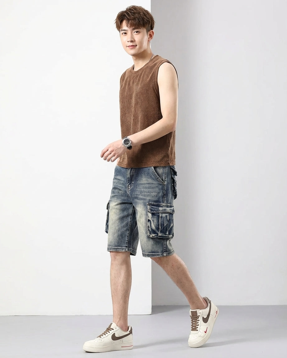 Men's Blue Denim Cargo Shorts