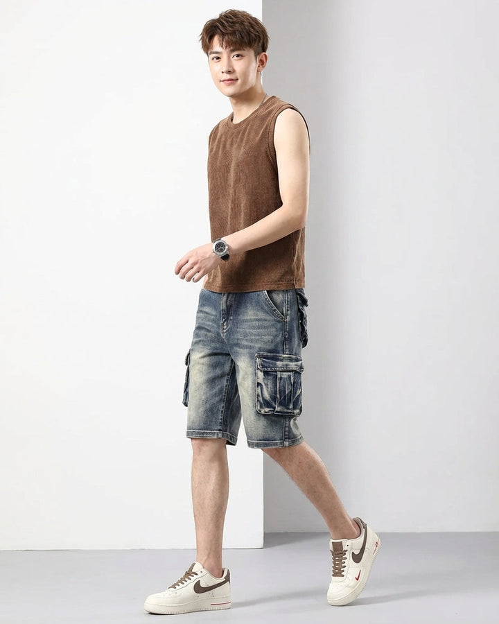 Men's Blue Denim Cargo Shorts