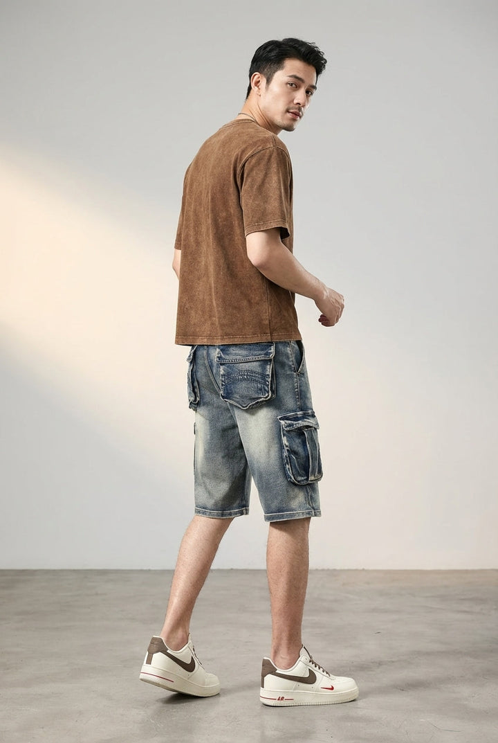 Men's Blue Denim Cargo Shorts