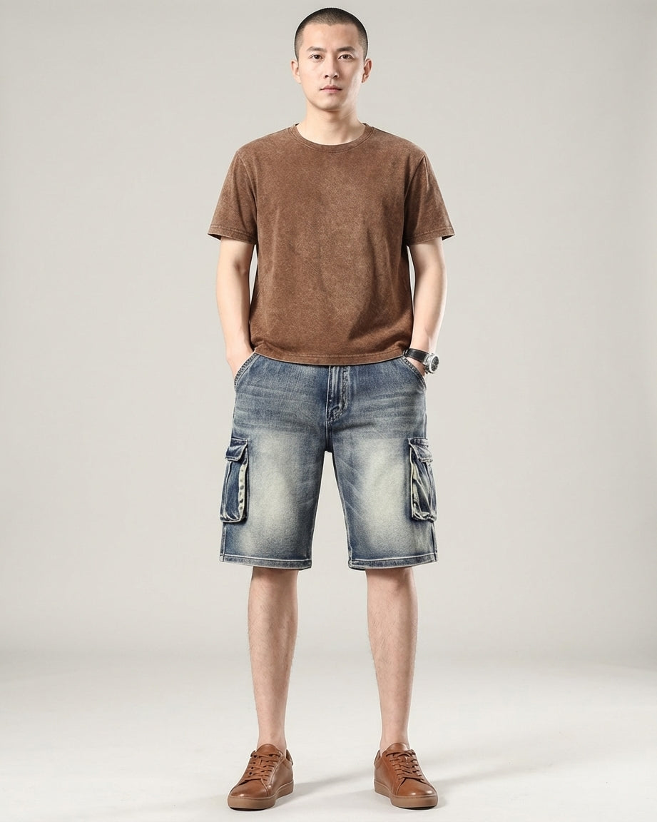 Men's Blue Denim Cargo Shorts