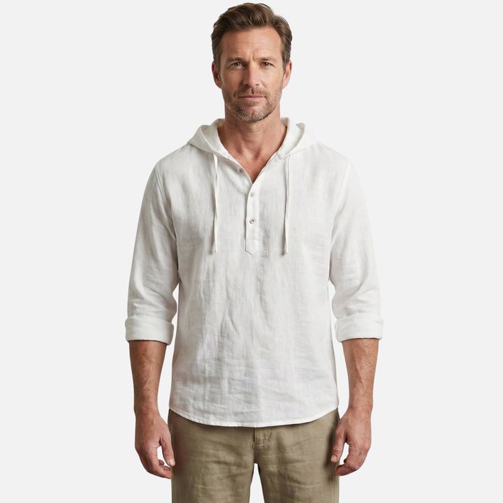 Men's Breathable Linen Henley Hoodie – Casual Shirt