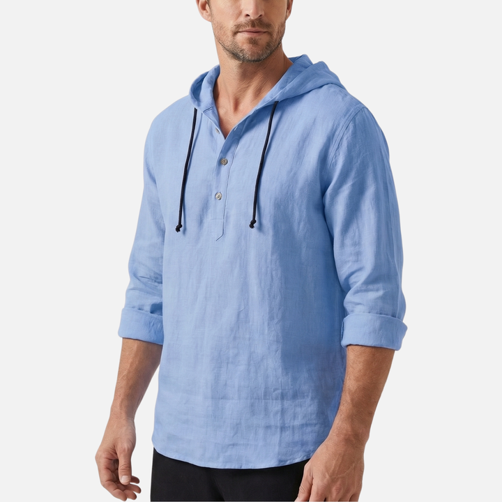 Men's Breathable Linen Henley Hoodie – Casual Shirt
