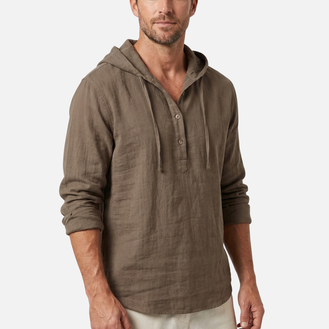 Men's Breathable Linen Henley Hoodie – Casual Shirt