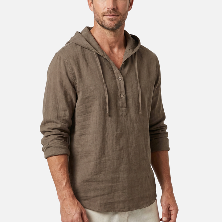 Men's Breathable Linen Henley Hoodie – Casual Shirt