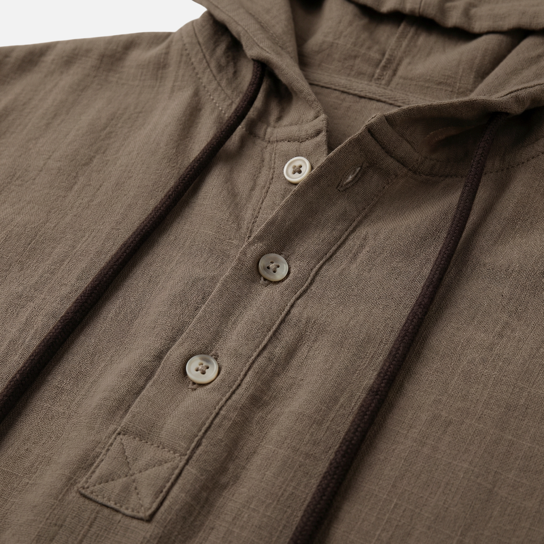 Men's Breathable Linen Henley Hoodie – Casual Shirt