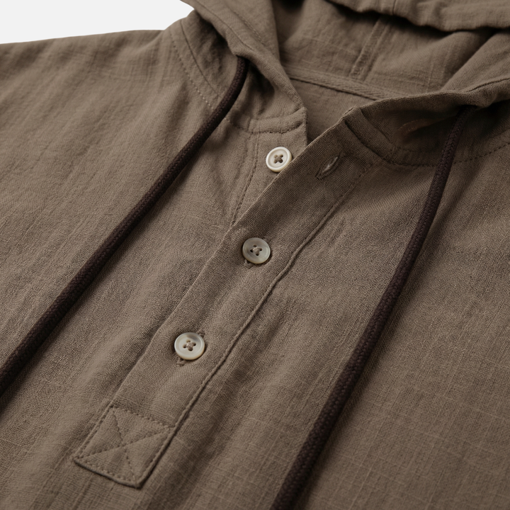 Men's Breathable Linen Henley Hoodie – Casual Shirt