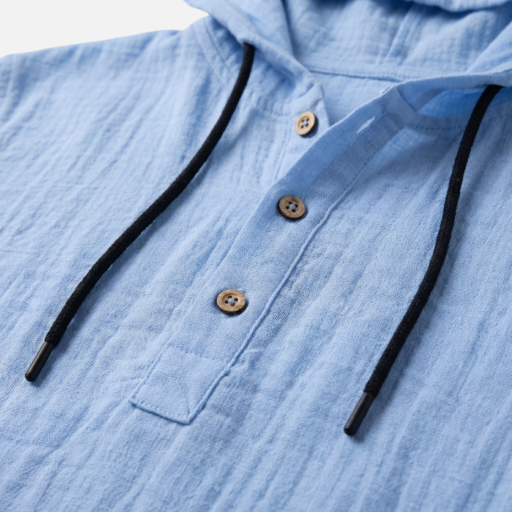 Men's Breathable Linen Henley Hoodie – Casual Shirt