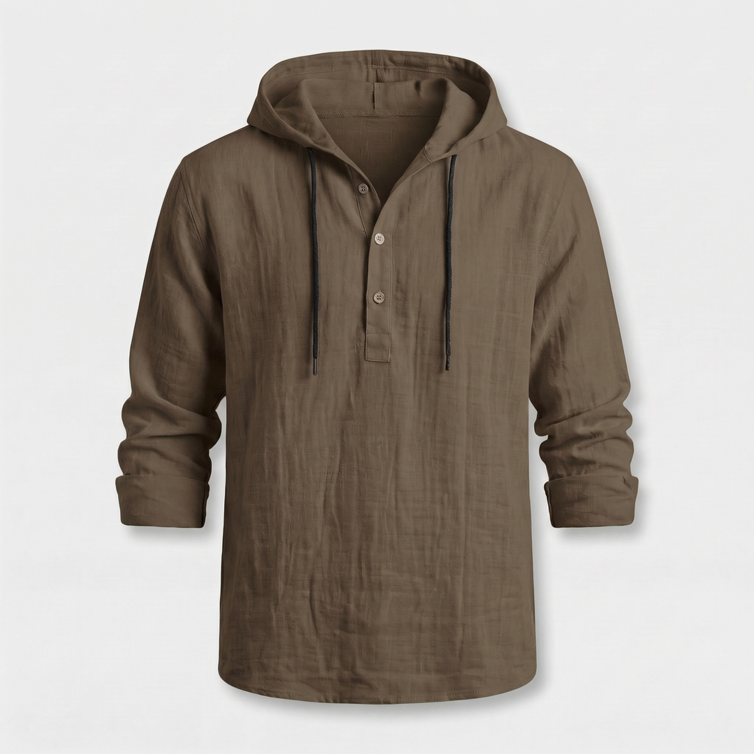 Men's Breathable Linen Henley Hoodie – Casual Shirt
