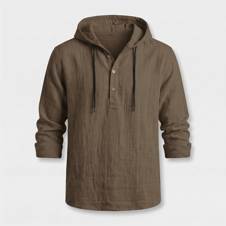 Men's Breathable Linen Henley Hoodie – Casual Shirt