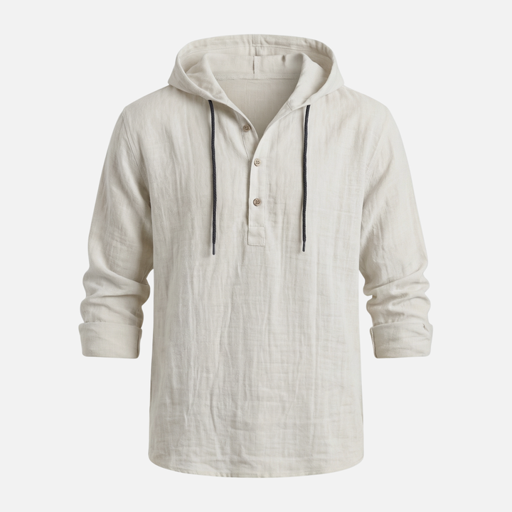 Men's Breathable Linen Henley Hoodie – Casual Shirt
