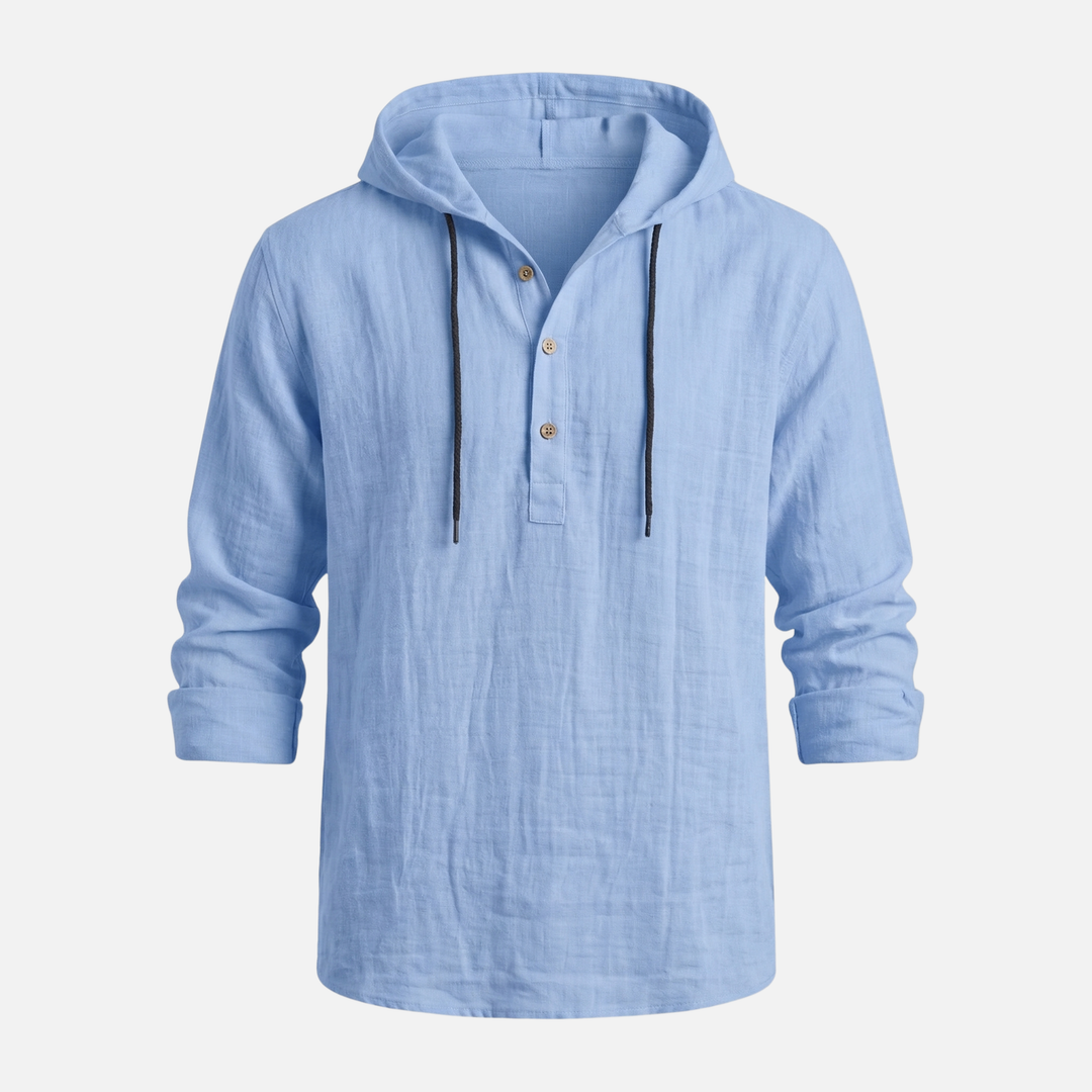 Men's Breathable Linen Henley Hoodie – Casual Shirt