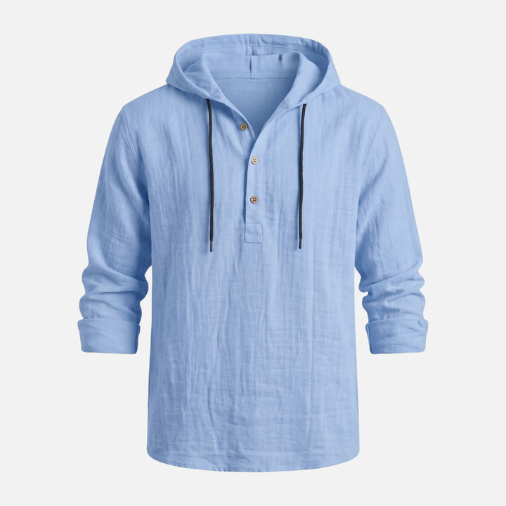 Men's Breathable Linen Henley Hoodie – Casual Shirt