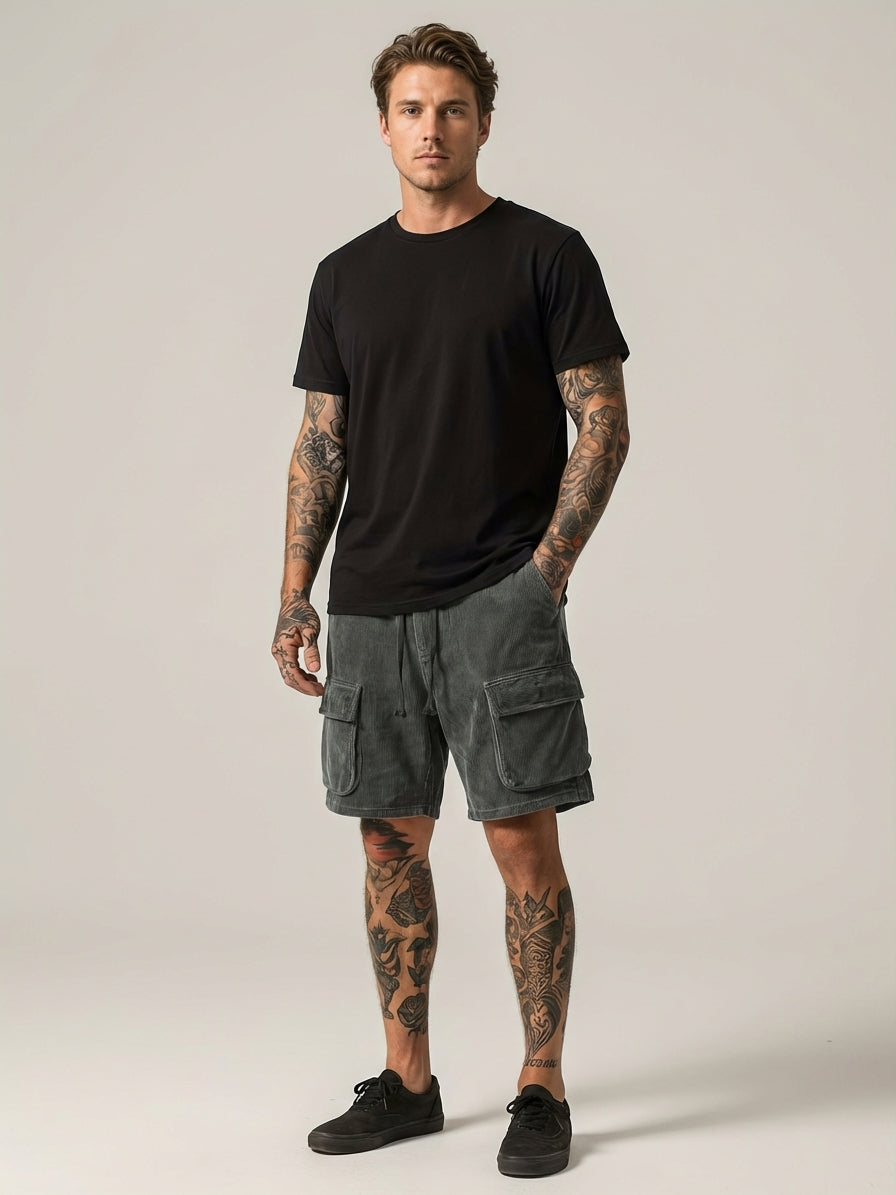 Men's Brown Corduroy Cargo Shorts