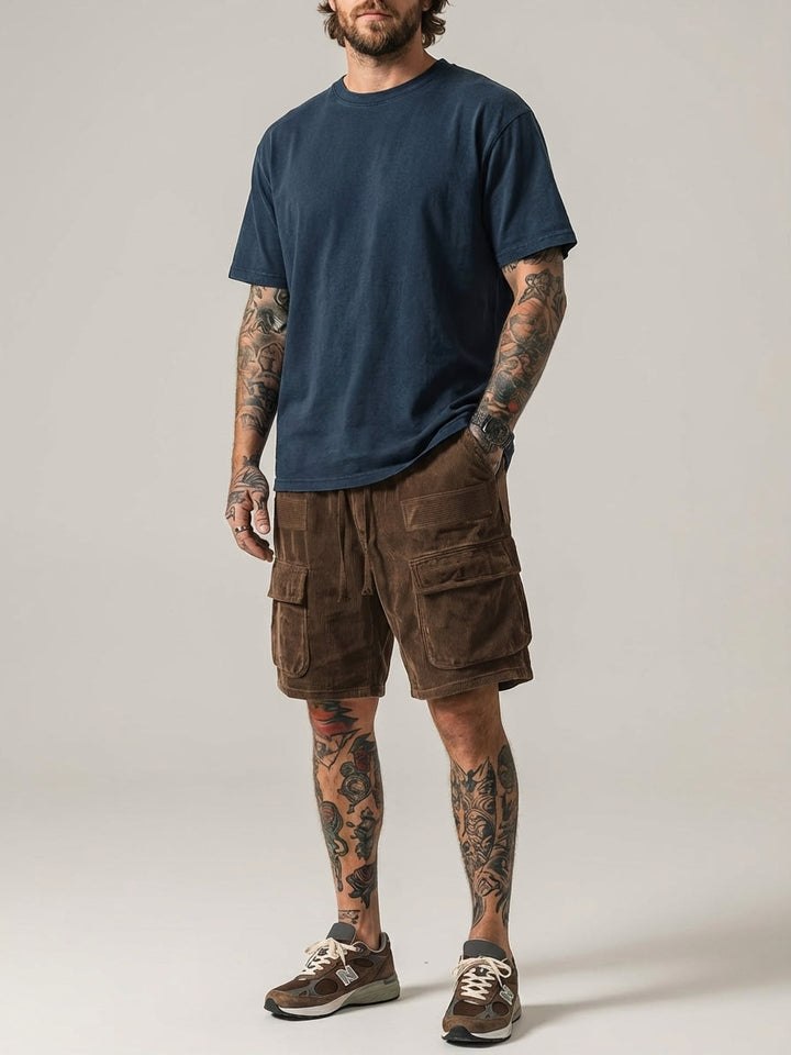 Men's Brown Corduroy Cargo Shorts