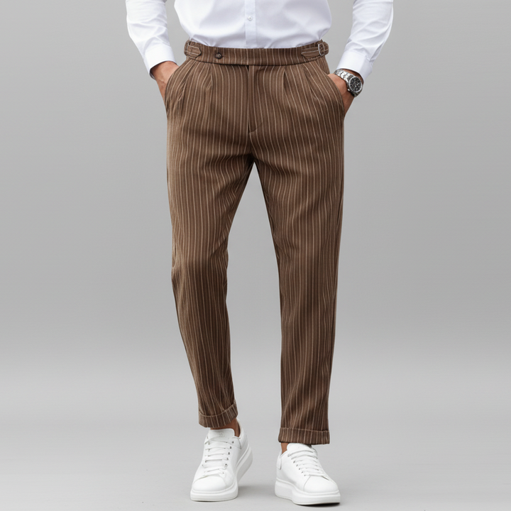 Men's Brown Pinstripe Straight Leg Dress Trousers