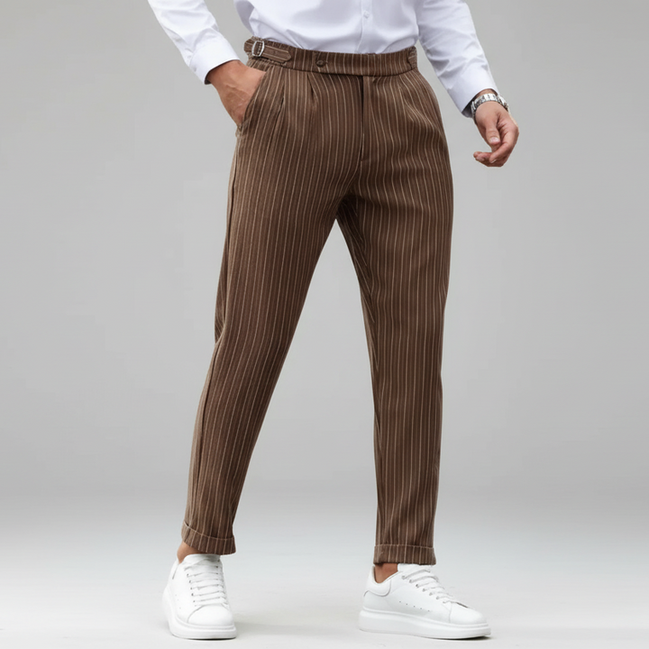 Men's Brown Pinstripe Straight Leg Dress Trousers