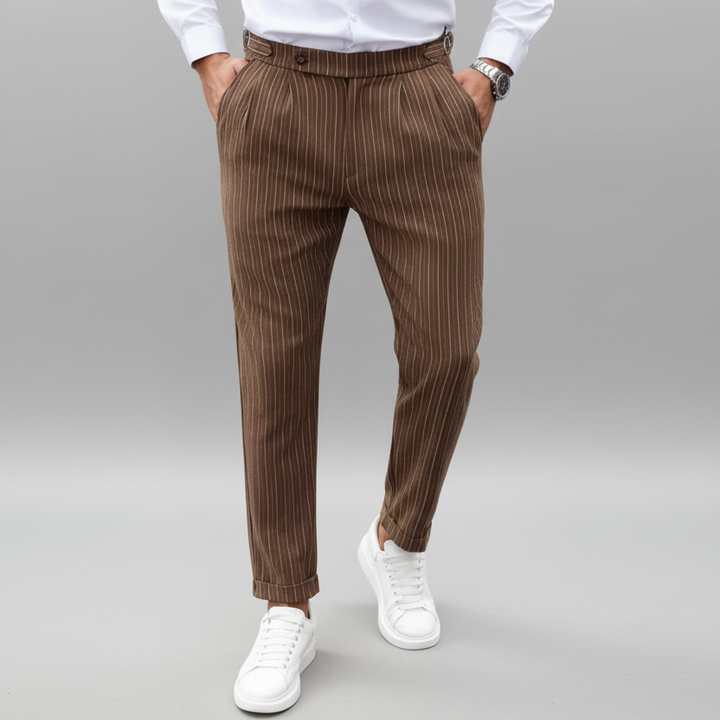 Men's Brown Pinstripe Straight Leg Dress Trousers