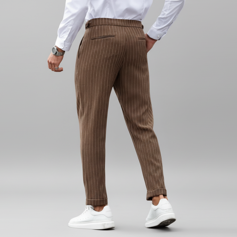Men's Brown Pinstripe Straight Leg Dress Trousers