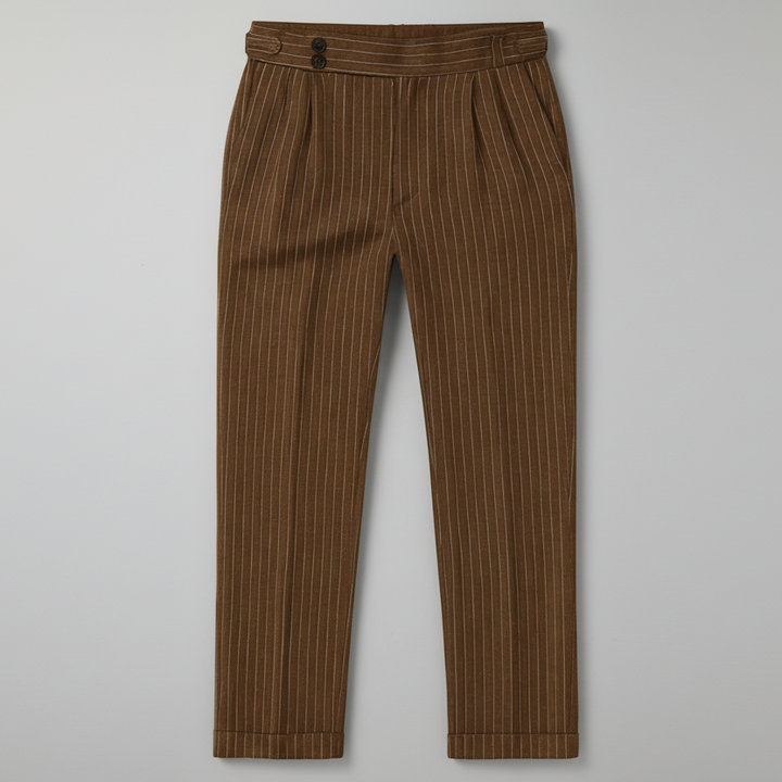 Men's Brown Pinstripe Straight Leg Dress Trousers