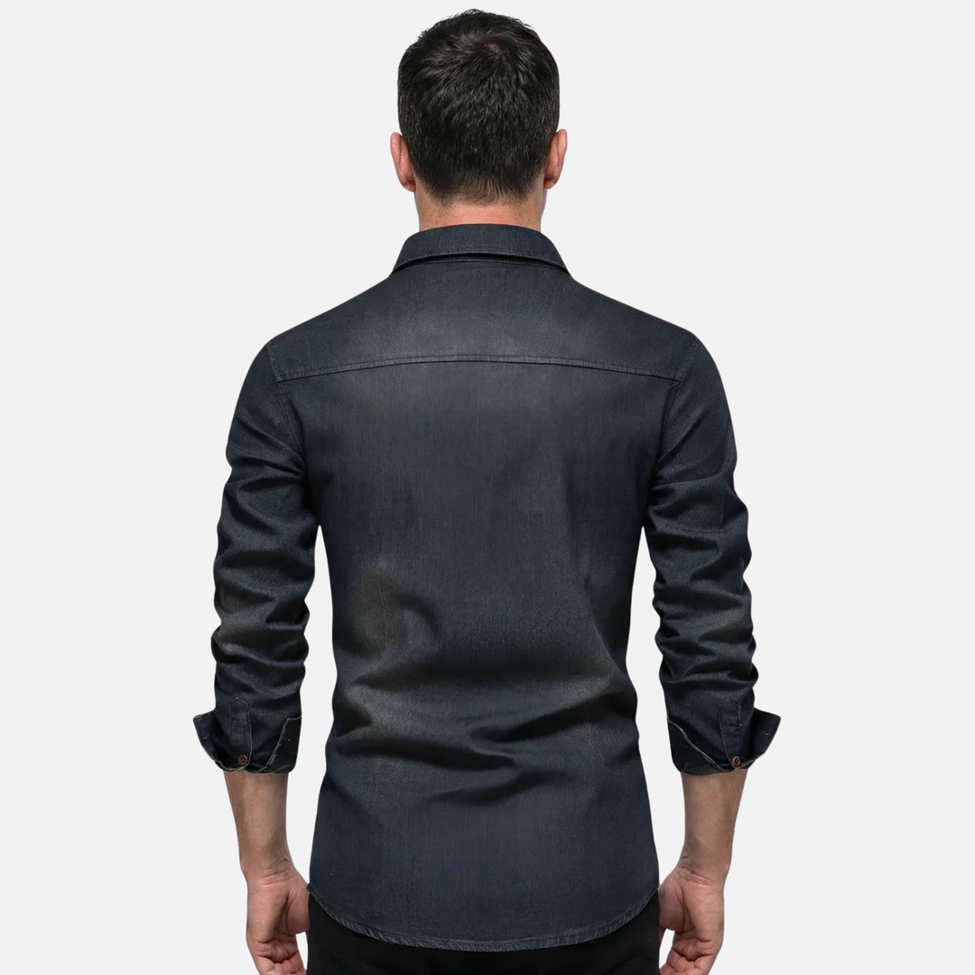 Men's Button-Up Denim Long Sleeve Shirt with Chest Pockets