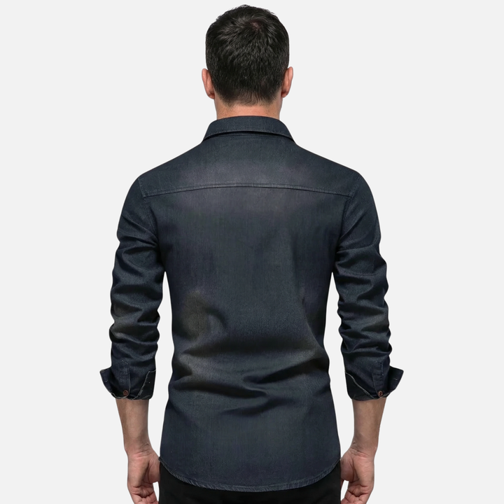 Men's Button-Up Denim Long Sleeve Shirt with Chest Pockets