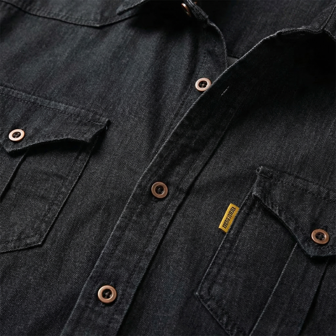 Men's Button-Up Denim Long Sleeve Shirt with Chest Pockets