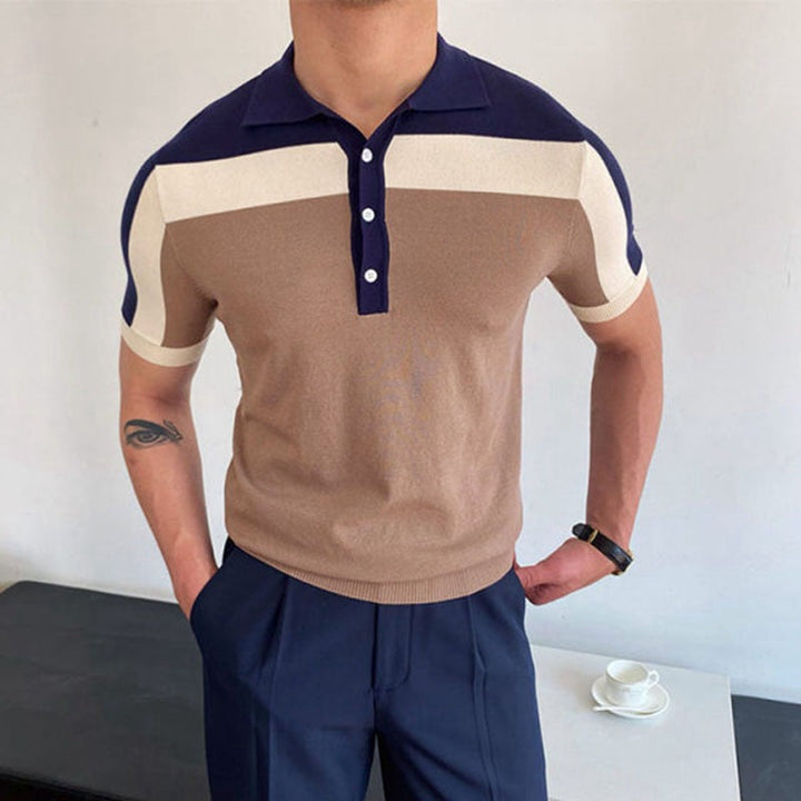 Men's Casual Color Block Cotton Polo Top - Summer Style