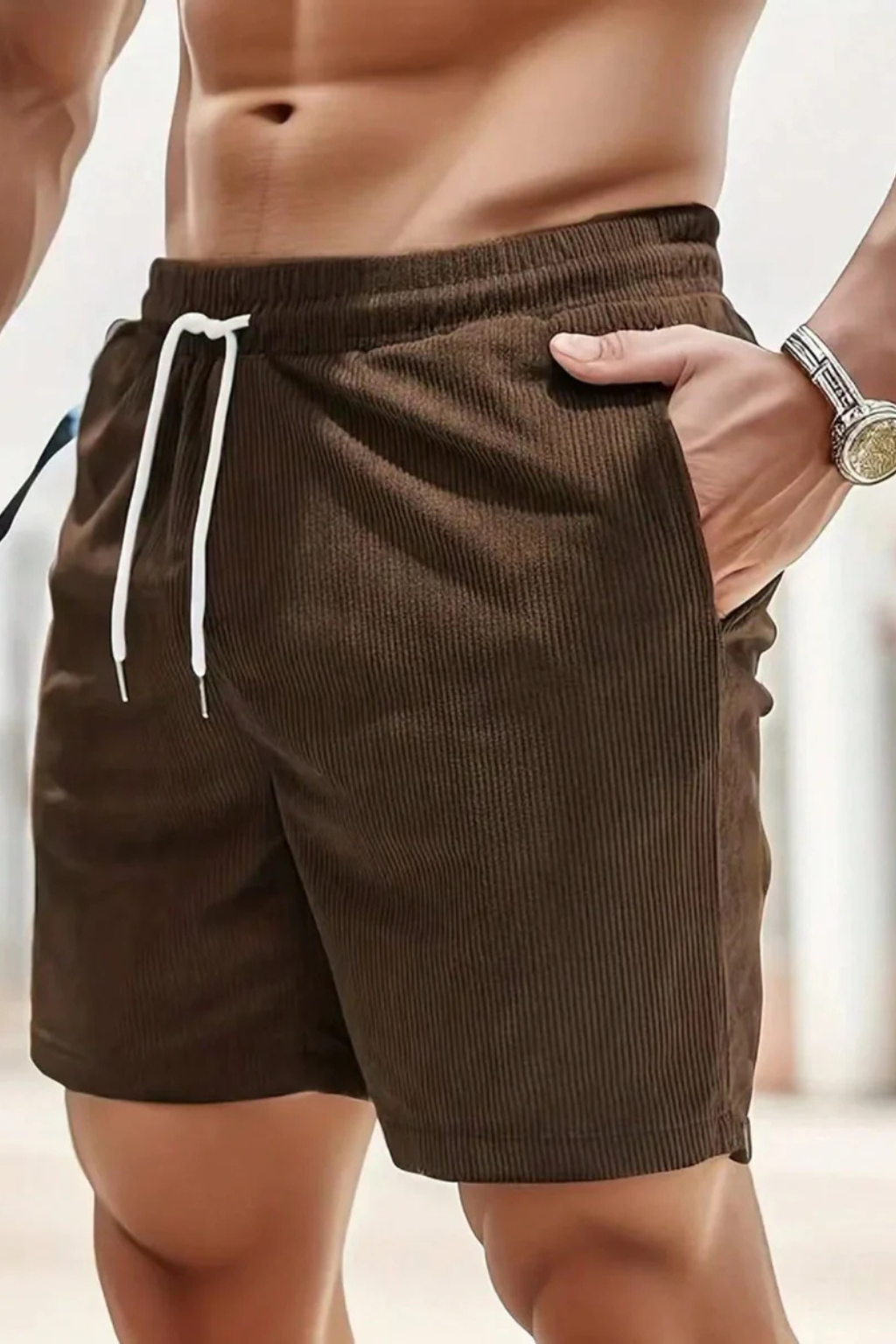 Men's Casual Corduroy Shorts - Relaxed Fit with Drawstring Waist