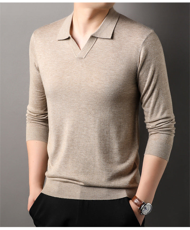 Men's Casual Knit Long Sleeve Polo Shirt - Everyday Wear
